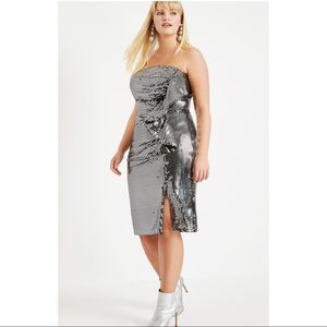 Eloquii strapless dress with exaggerated ruffle